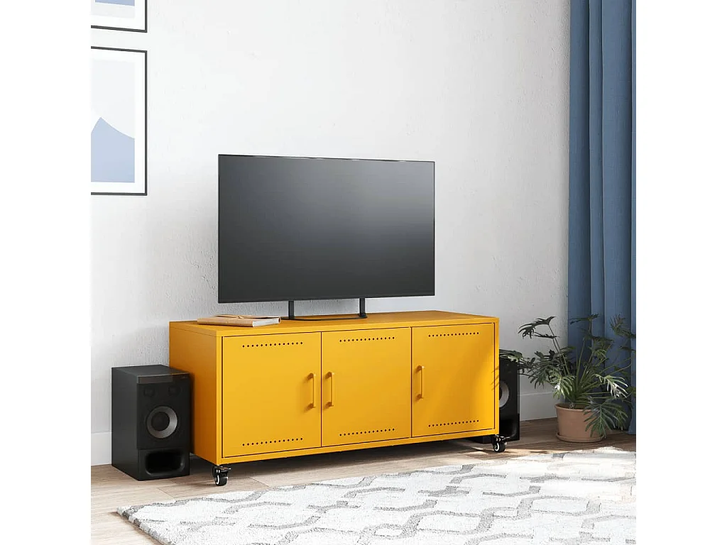 Tours  Mueble de TV de acero amarillo mostaza 100,5x39x43,5 cm