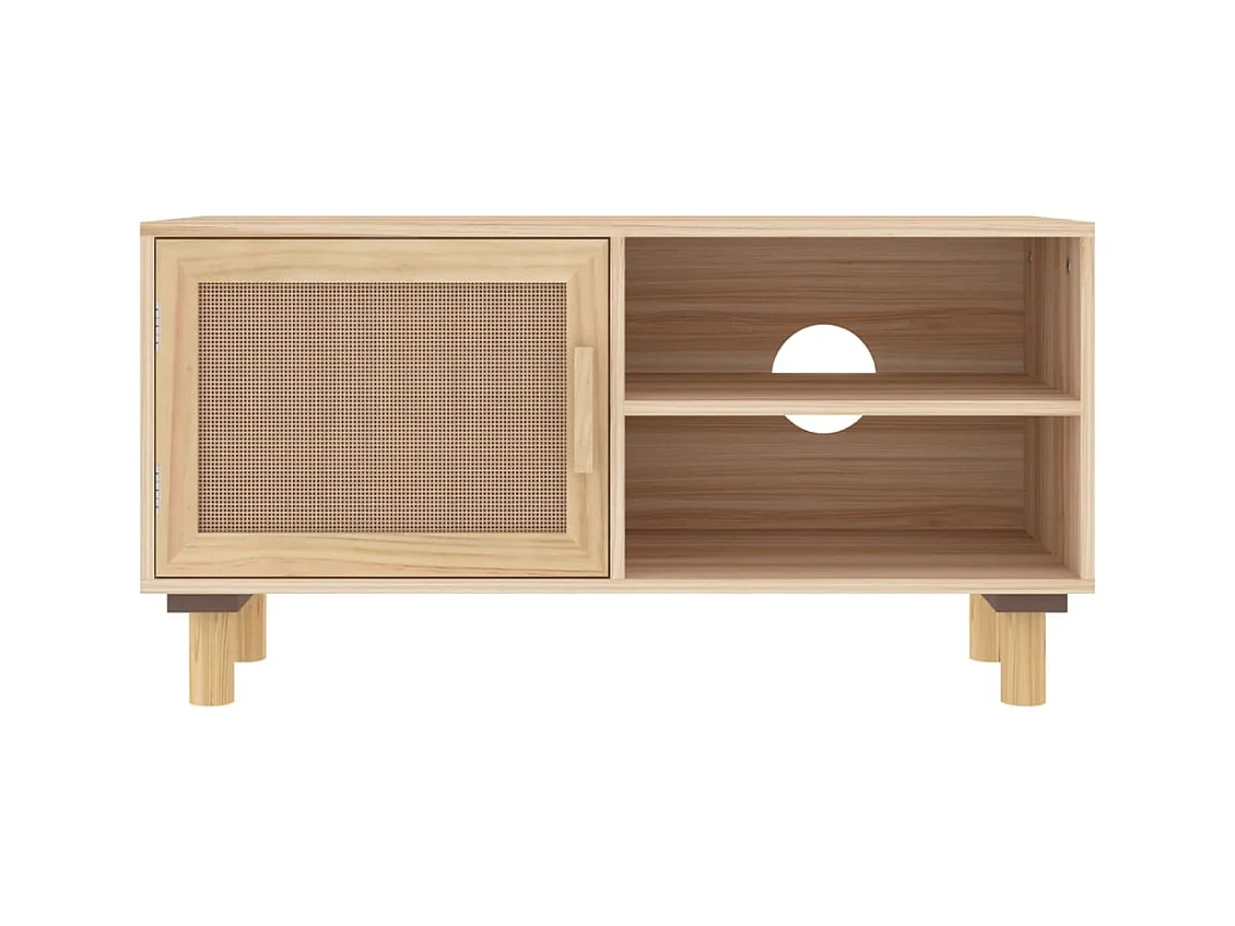 Claire-Adrienne  Meuble TV Marron 80x30x40cm Bois de pin massif et rotin l