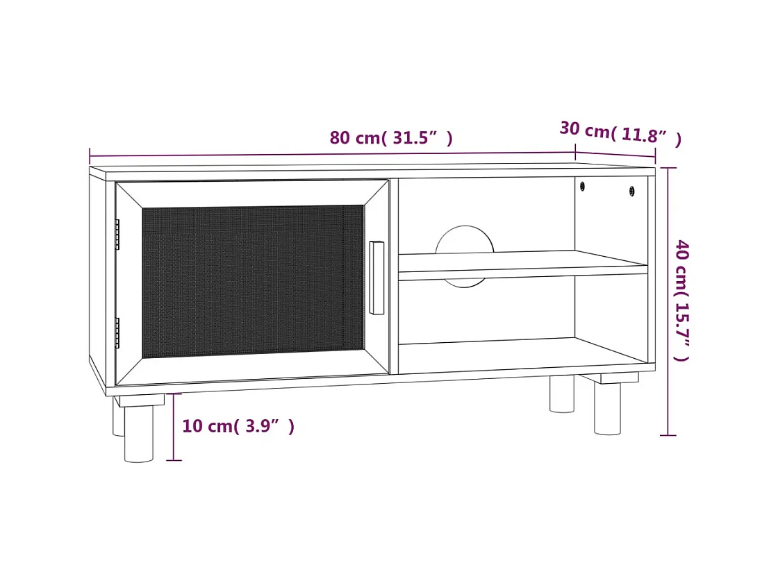 Claire-Adrienne  Meuble TV Marron 80x30x40cm Bois de pin massif et rotin l