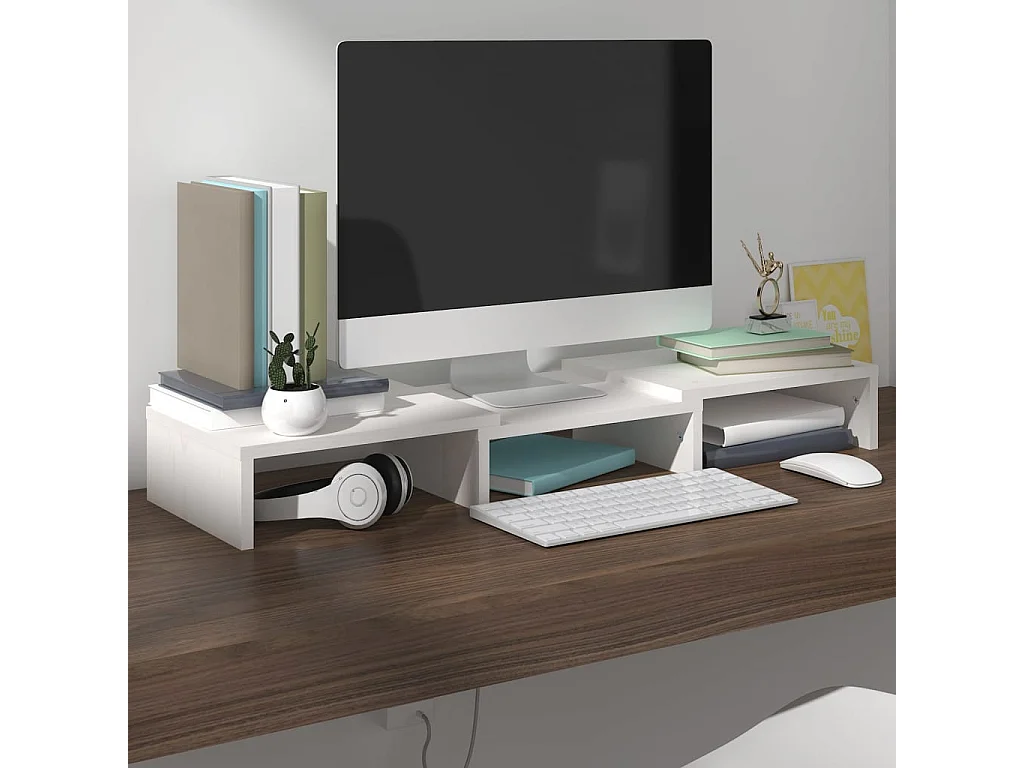 Prolenta Premium -  Support de moniteur Blanc 60x24x10,5 cm Bois de pin solide