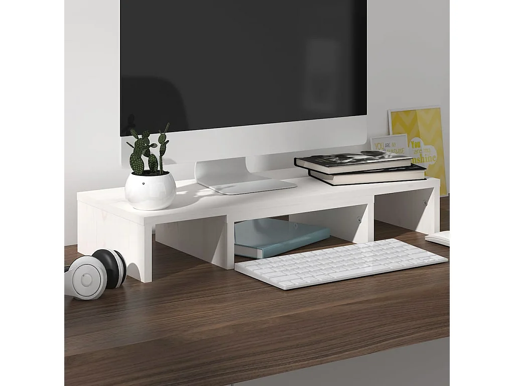 Prolenta Premium -  Support de moniteur Blanc 60x24x10,5 cm Bois de pin solide