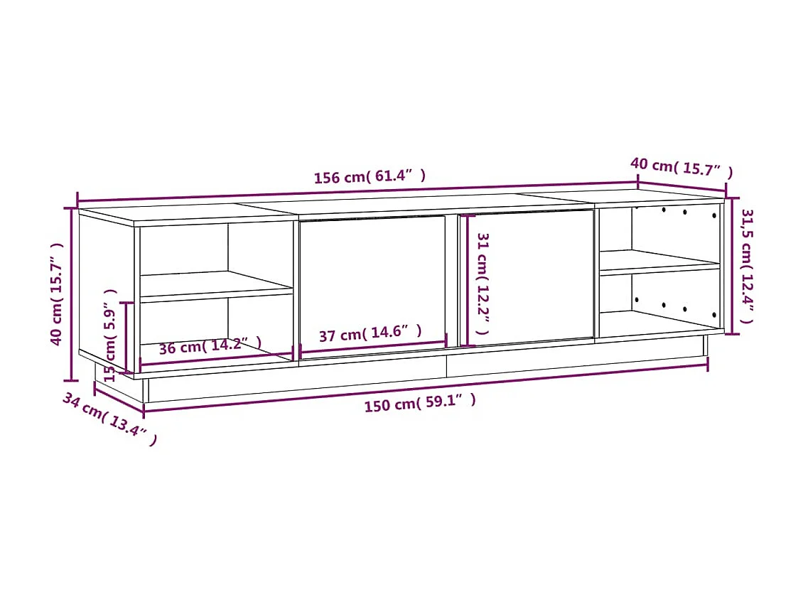 Renira  Meuble TV Gris 156x40x40 cm Bois de pin massif