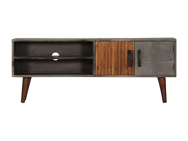 Garden Furniture -  Tv-meubel 130x30x46 cm massief ruw mangohout grijs