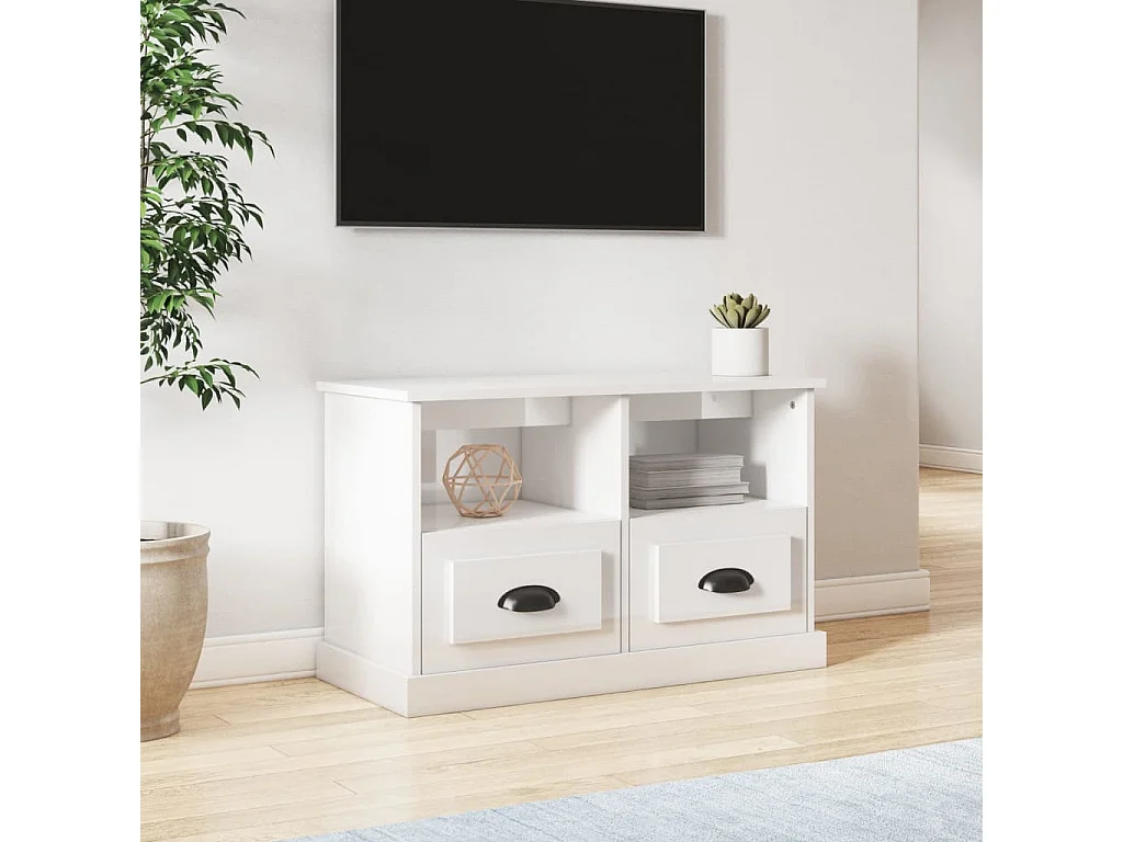 Cloughaneely  Meuble TV blanc brillant 80x35x50 cm bois d'ingénierie