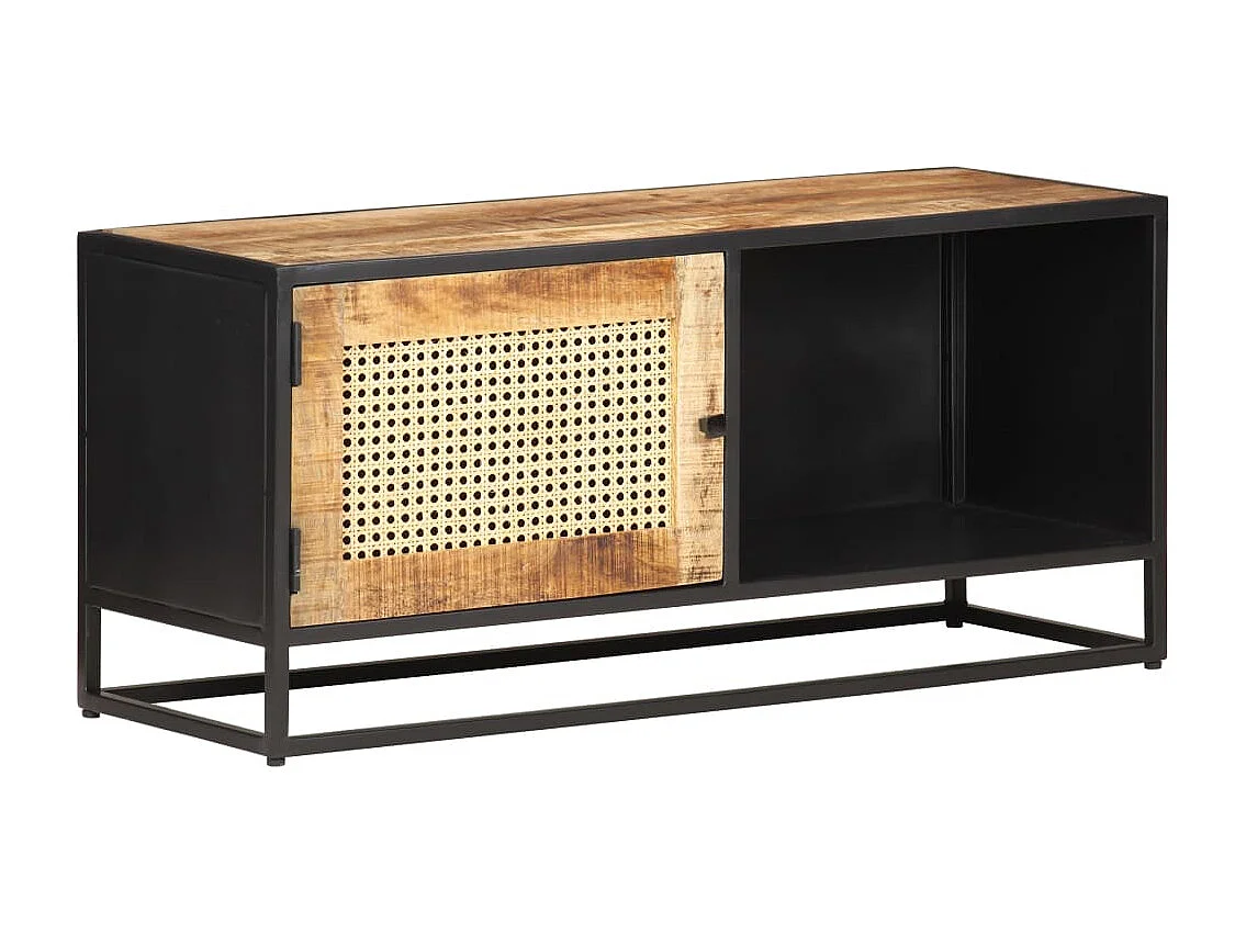 Garden Furniture -  Tv-meubel 90x30x40 cm ruw mangohout en natuurlijk riet