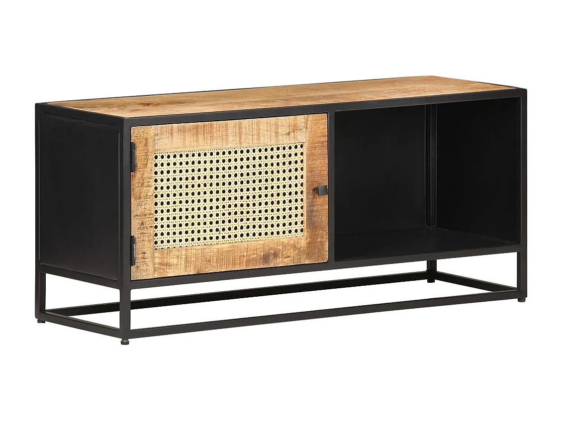 Garden Furniture -  Tv-meubel 90x30x40 cm ruw mangohout en natuurlijk riet