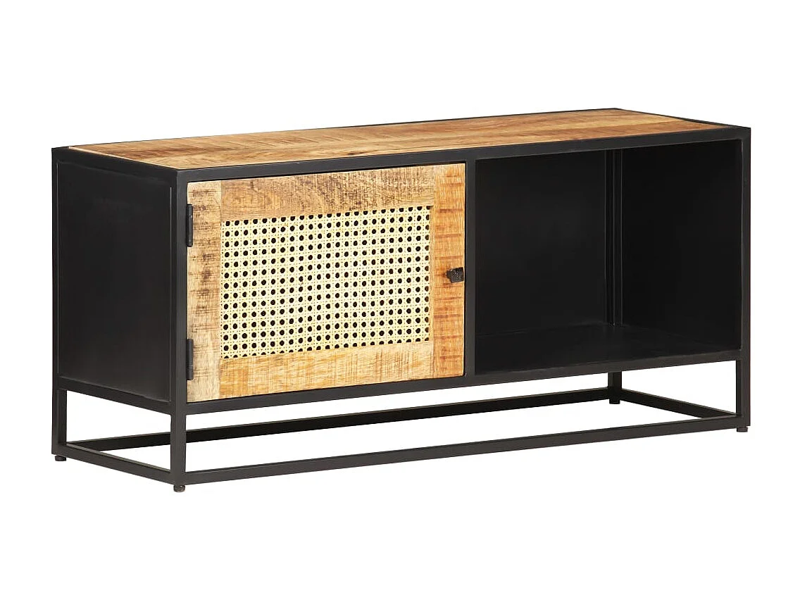Garden Furniture -  Tv-meubel 90x30x40 cm ruw mangohout en natuurlijk riet
