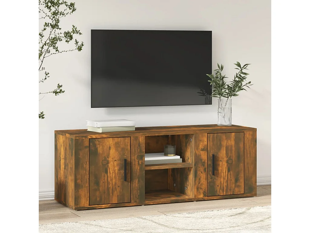 Hidran  Meuble TV Chêne fumé 100x31,5x35 cm Bois d'ingénierie