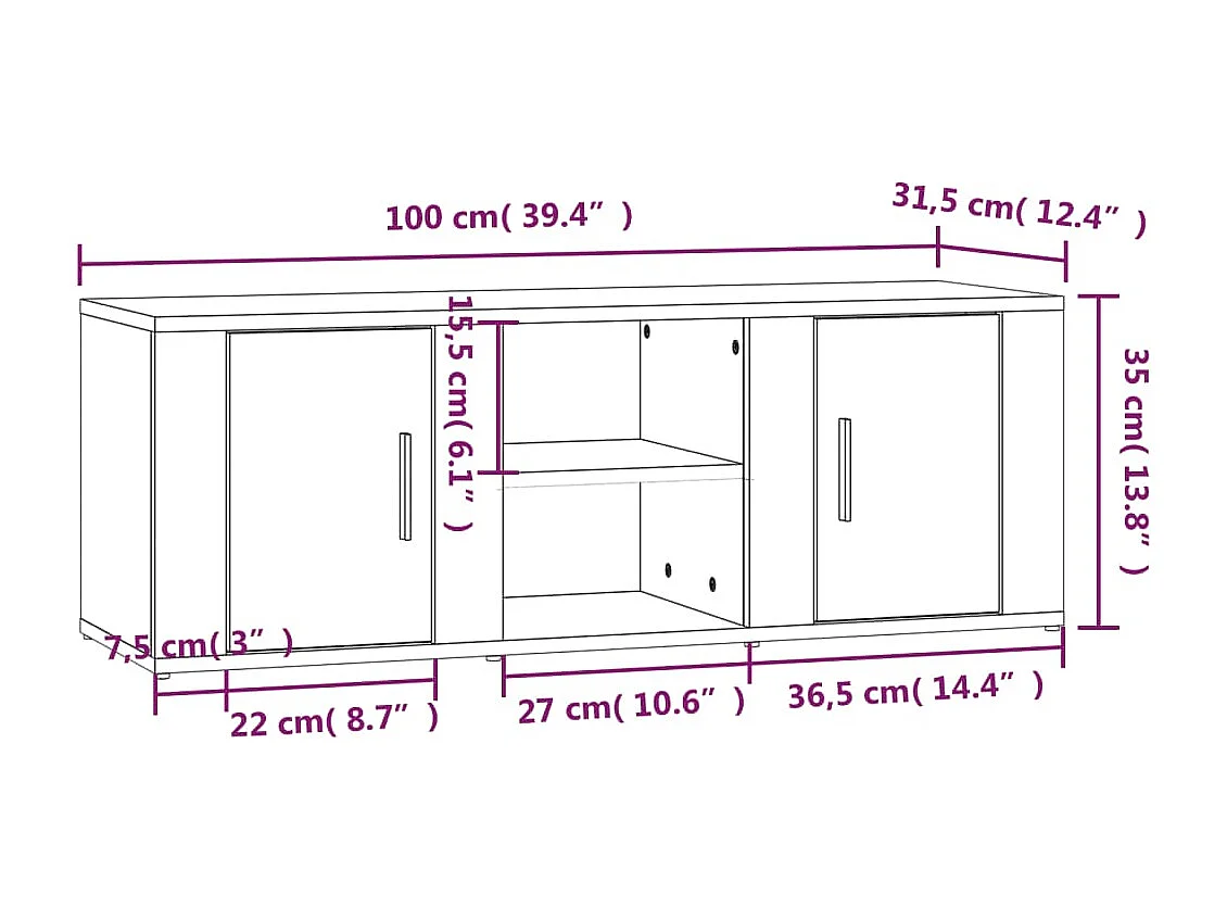 Hidran  Meuble TV Chêne fumé 100x31,5x35 cm Bois d'ingénierie