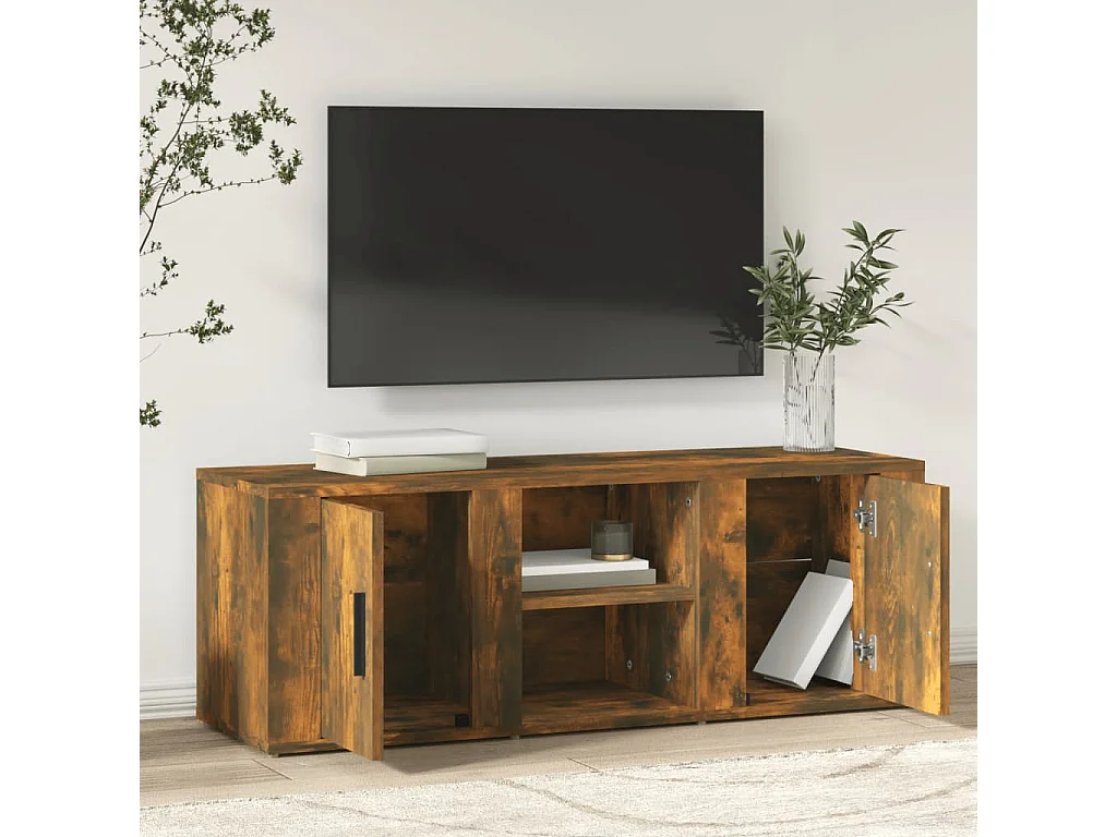 Hidran  Meuble TV Chêne fumé 100x31,5x35 cm Bois d'ingénierie