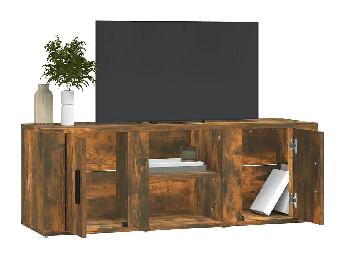 Hidran  Meuble TV Chêne fumé 100x31,5x35 cm Bois d'ingénierie