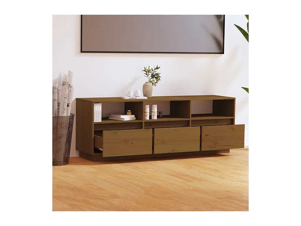 Sybe  Tv-meubel 140x37x50 cm massief grenenhout honingbruin