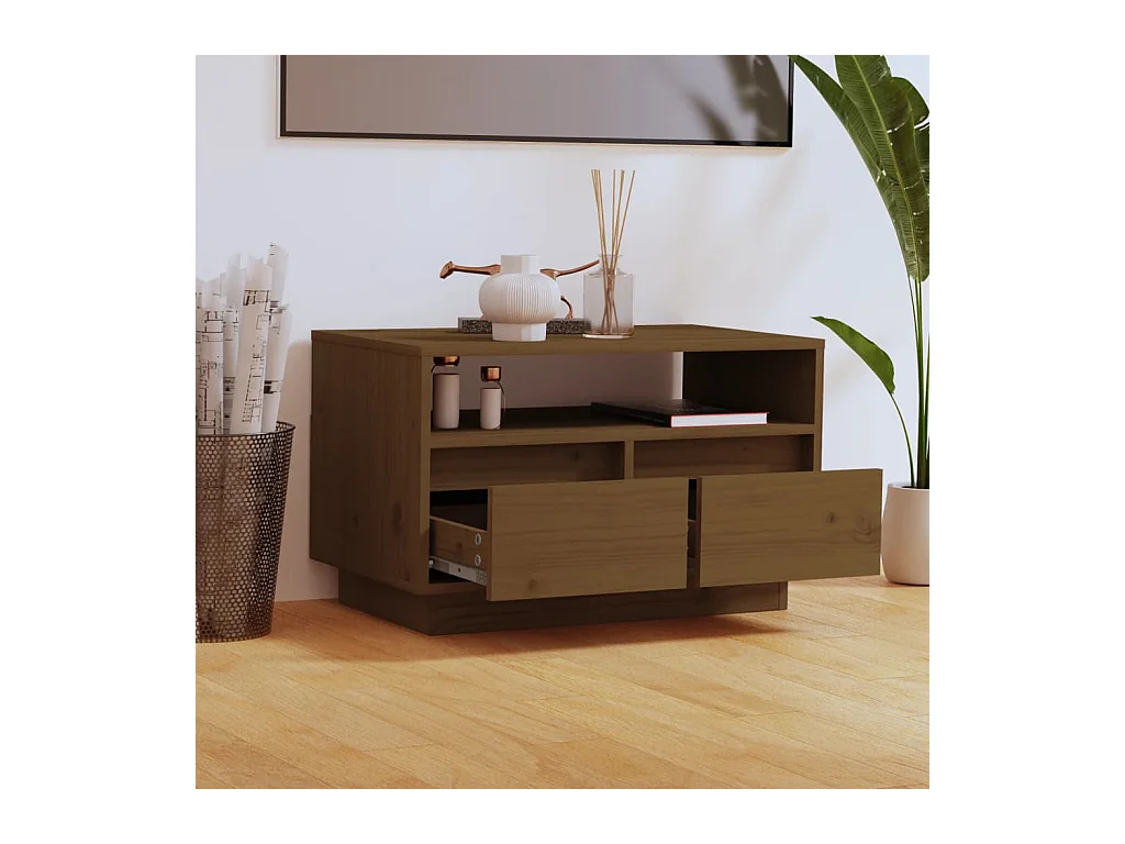Bemidji  Meuble TV Marron miel 60x35x37 cm Bois de pin massif