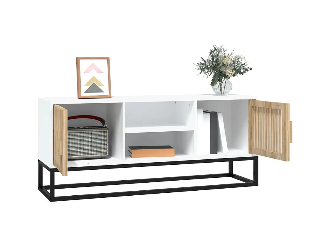 Yelara  Meuble TV blanc 105x30x45 cm bois d'ingénierie et fer