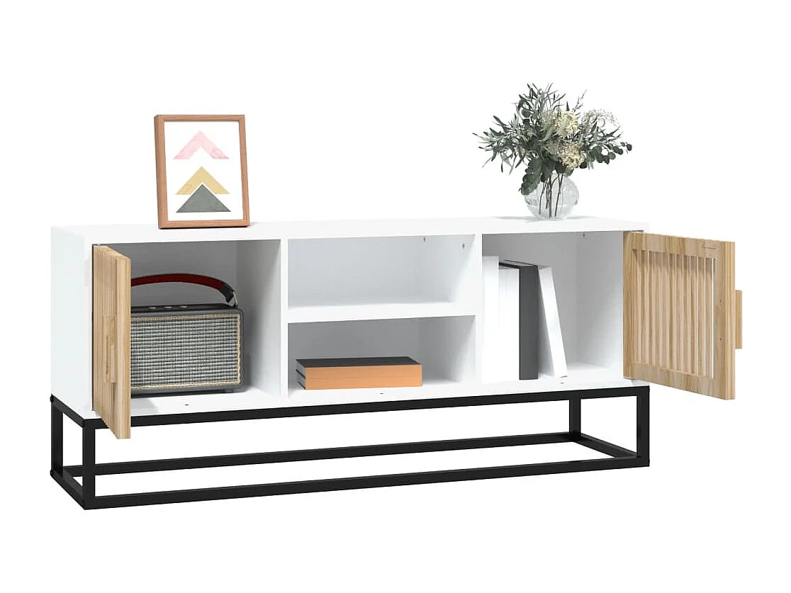Yelara  Meuble TV blanc 105x30x45 cm bois d'ingénierie et fer