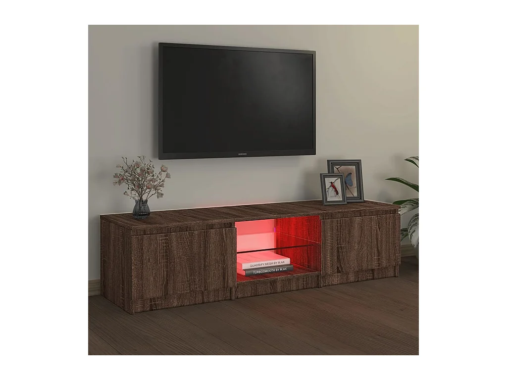 Vasil  Meuble TV avec lumières LED Chêne marron 140x40x36 cm