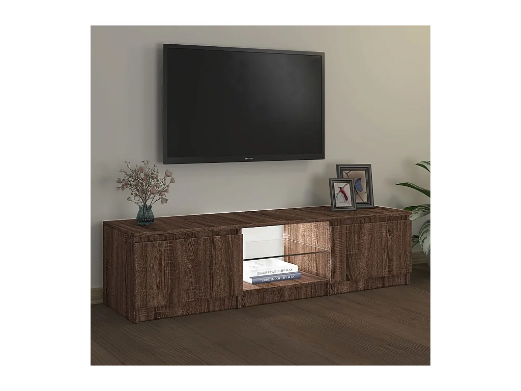 Vasil  Meuble TV avec lumières LED Chêne marron 140x40x36 cm