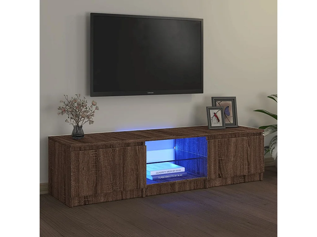 Vasil  Mueble de TV con luces LED marrón roble 140x40x36 cm