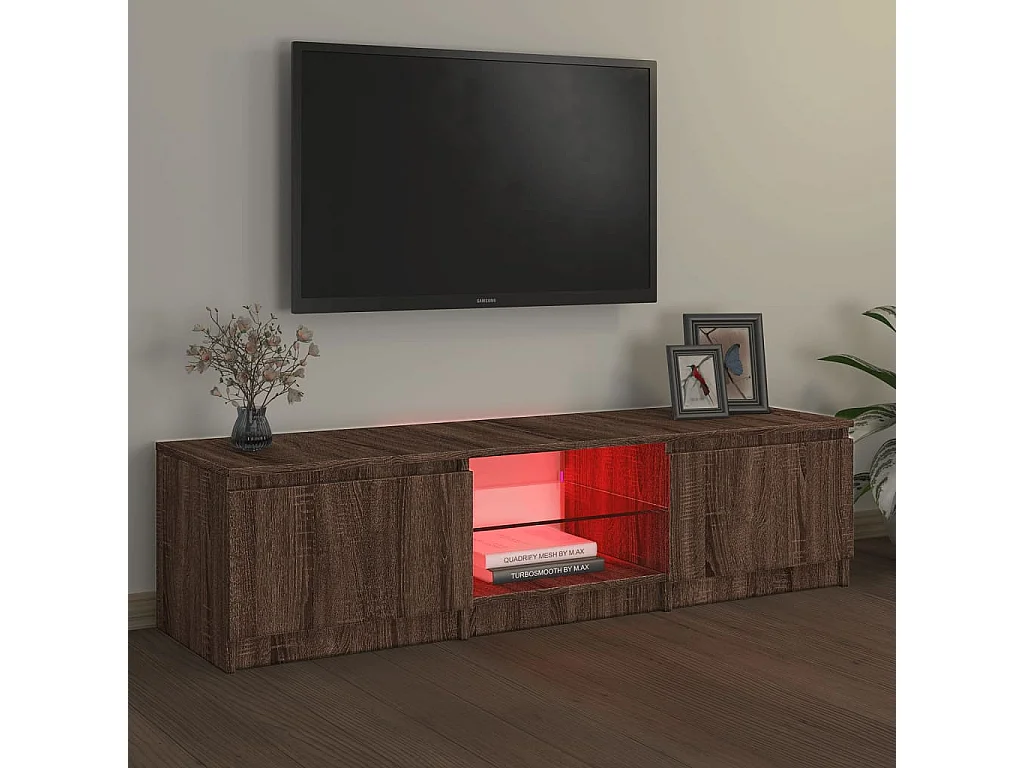 Vasil  Mueble de TV con luces LED marrón roble 140x40x36 cm