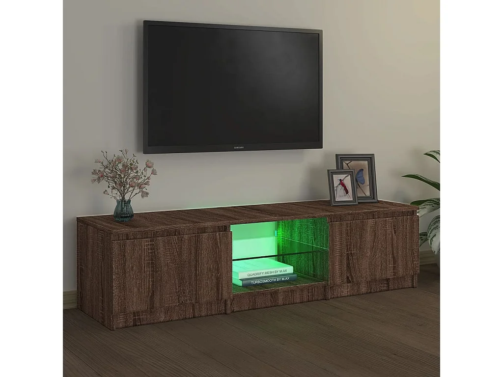 Vasil  Mueble de TV con luces LED marrón roble 140x40x36 cm