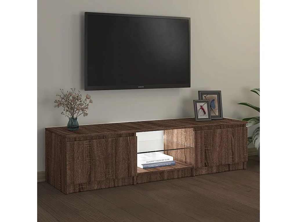 Vasil  Mueble de TV con luces LED marrón roble 140x40x36 cm