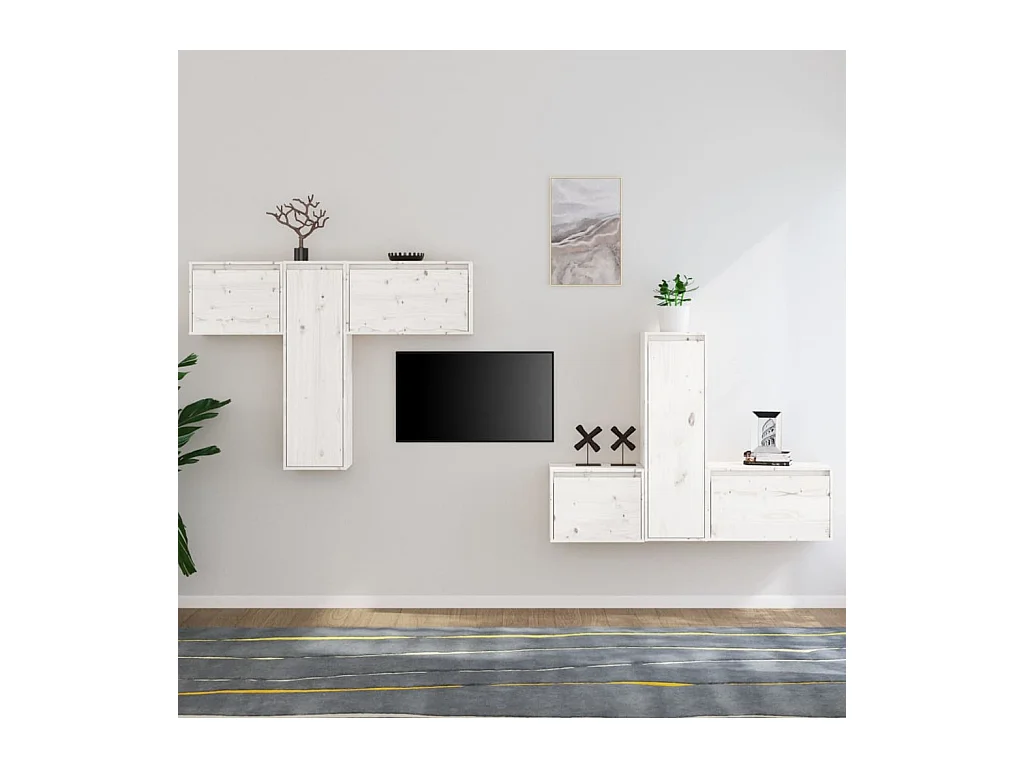 Gunleik  Meubles TV 6 pcs Blanc Bois massif de pin