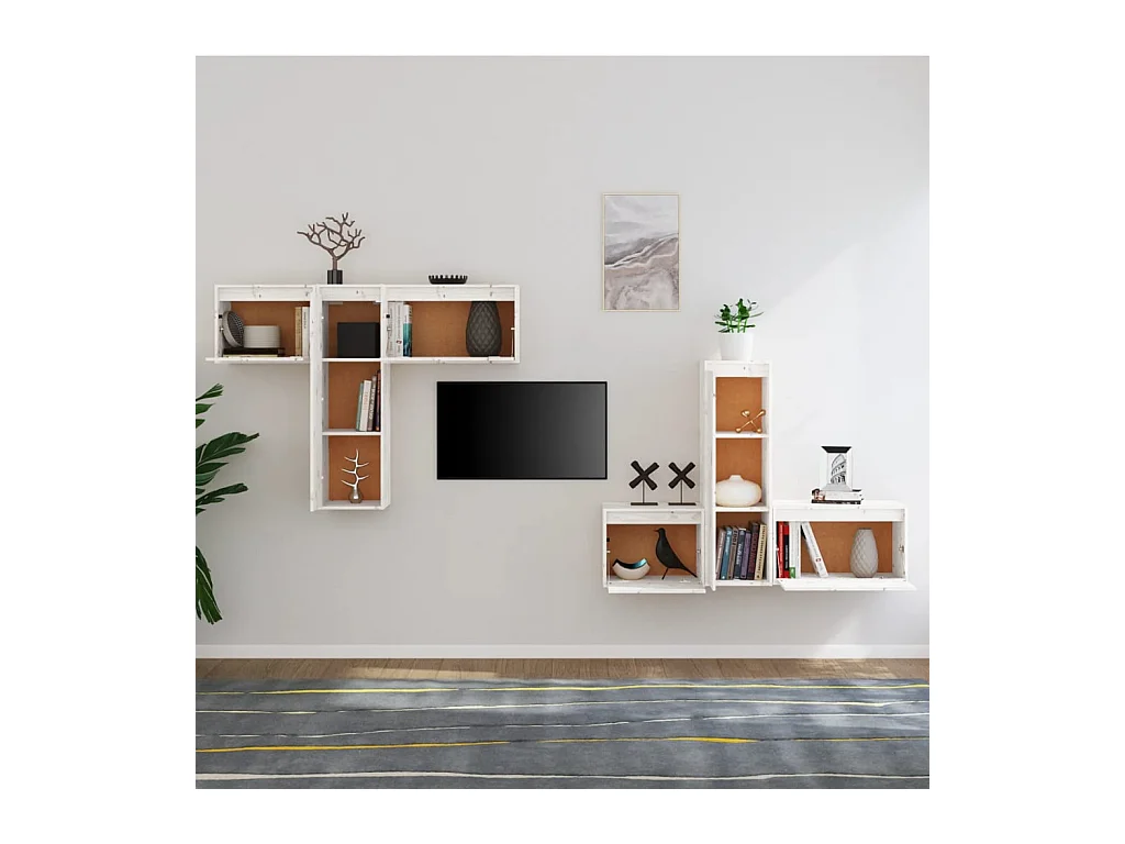 Gunleik  Meubles TV 6 pcs Blanc Bois massif de pin