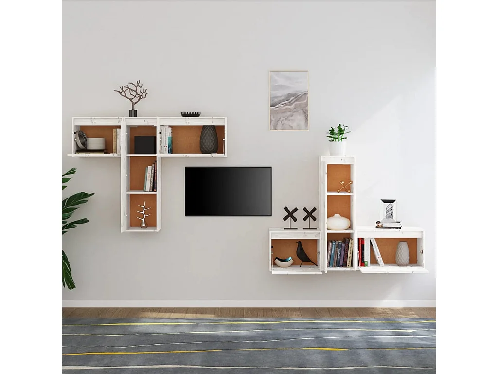 Gunleik  Meubles TV 6 pcs Blanc Bois massif de pin