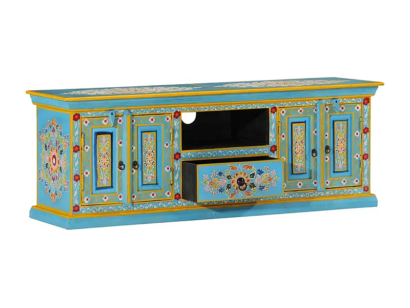 Mørke  Meuble TV bleu 110x30x40 cm bois massif de manguier