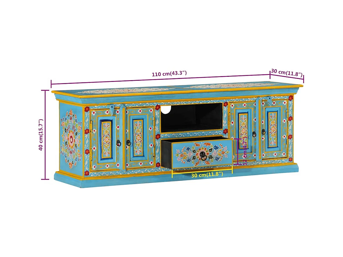 Mørke  Meuble TV bleu 110x30x40 cm bois massif de manguier