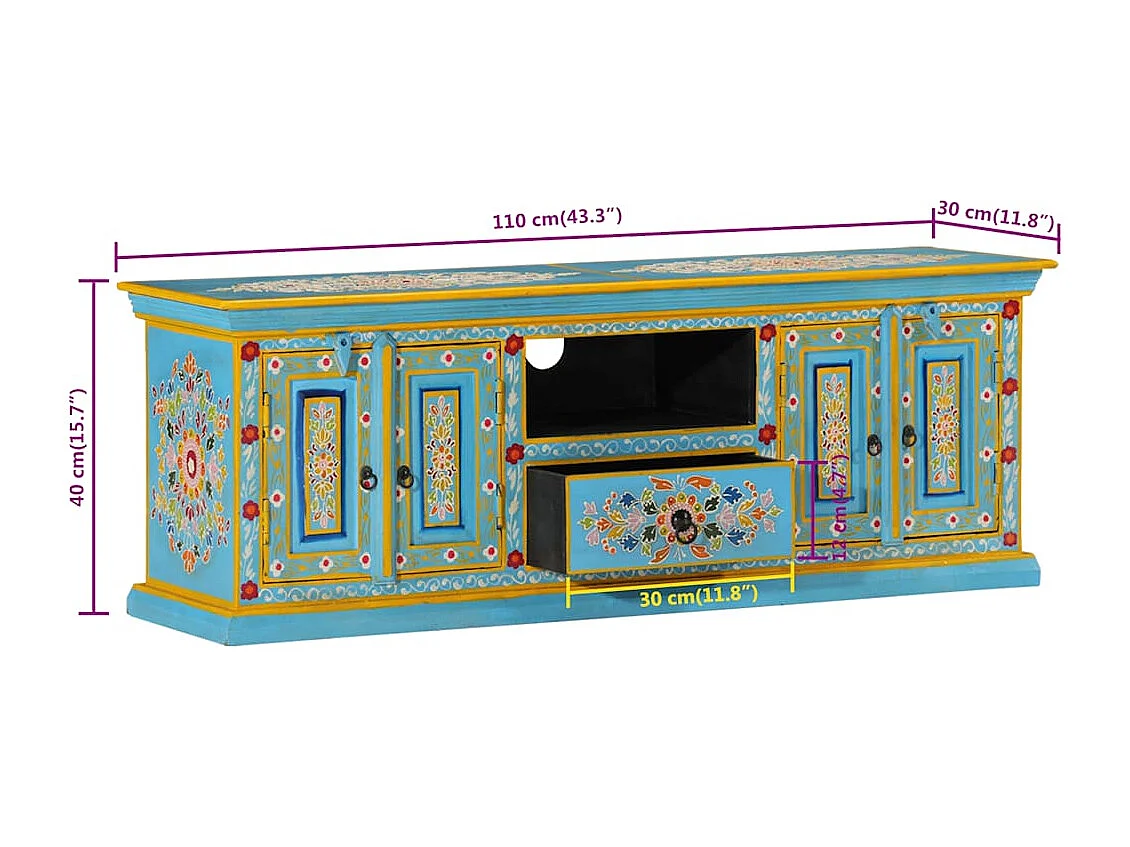 Mørke  Meuble TV bleu 110x30x40 cm bois massif de manguier