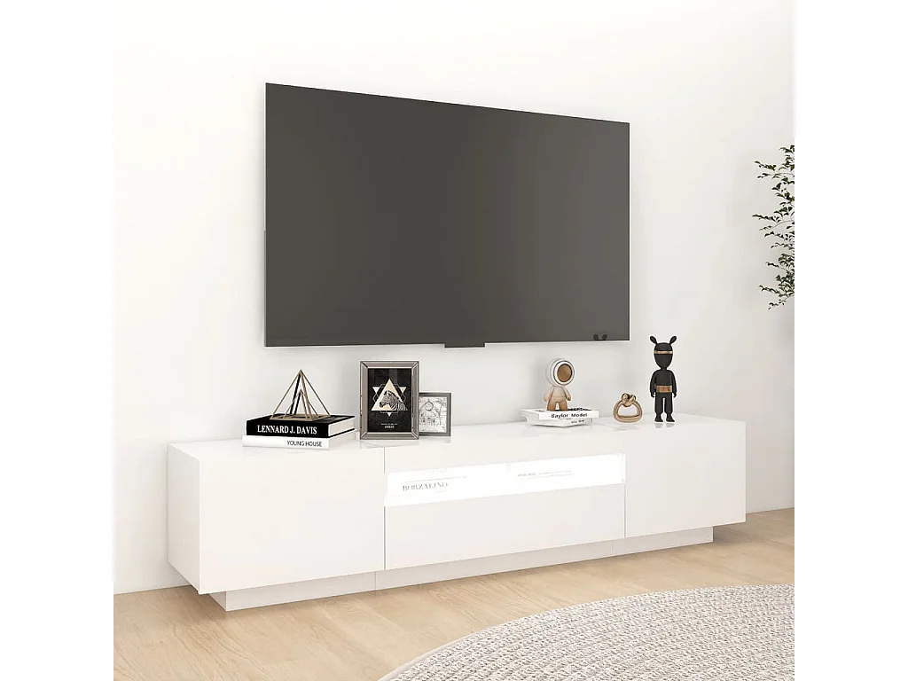 Wyandotte  Meuble TV avec lumières LED Blanc 180x35x40 cm