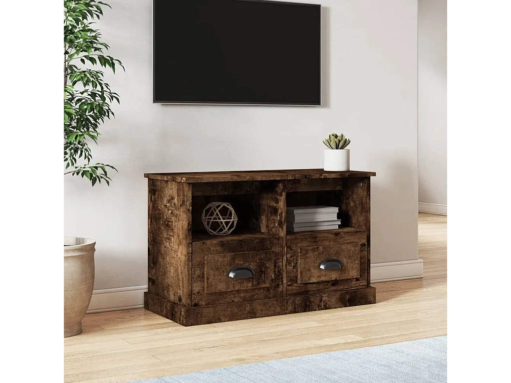 Cloughaneely  Meuble TV chêne fumé 80x35x50 cm bois d'ingénierie