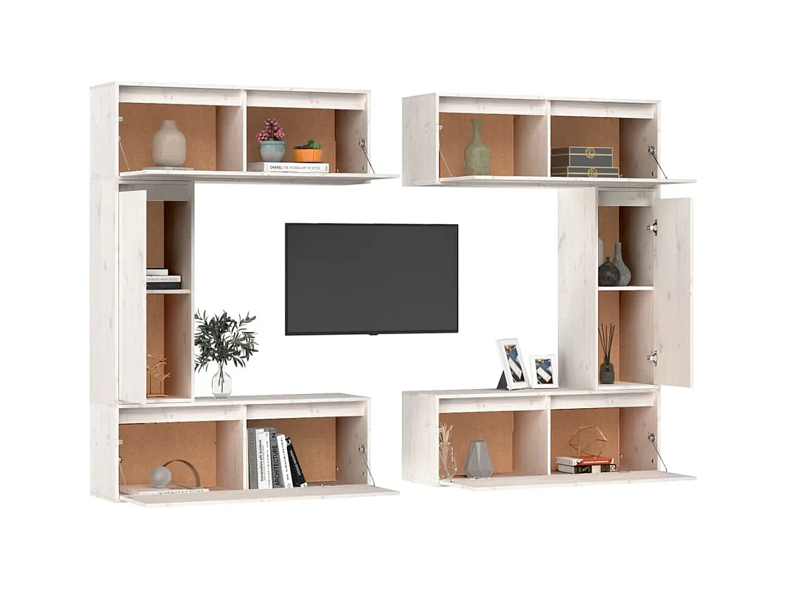Sverre  Meubles TV 6 pcs Blanc Bois massif de pin