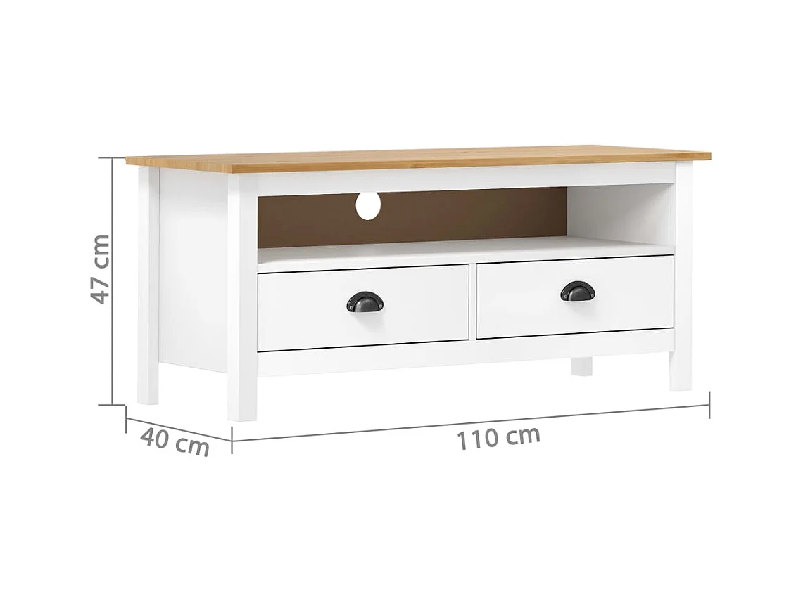 Heidi  Meuble TV ll Range Blanc 110x40x47 cm Bois de pin solide
