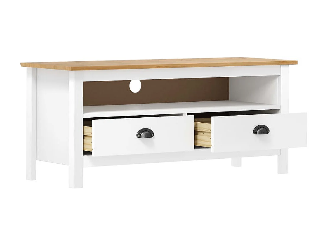 Heidi  Meuble TV ll Range Blanc 110x40x47 cm Bois de pin solide