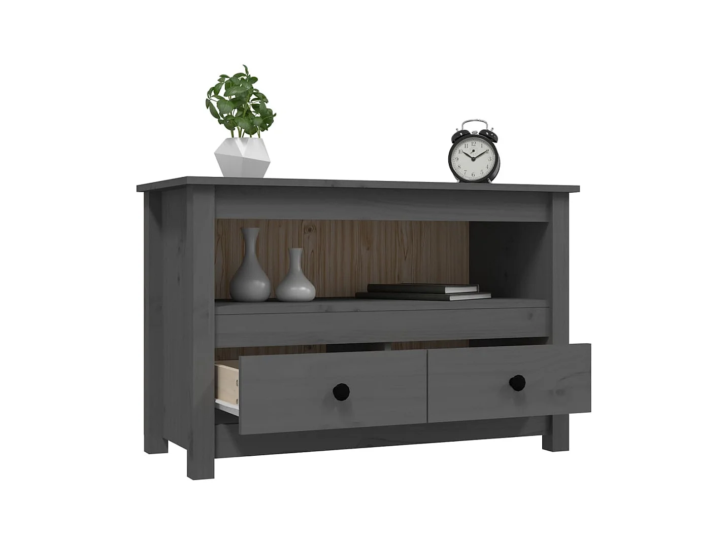 Trace Logan  Meuble TV Gris 79x35x52 cm Bois de pin massif