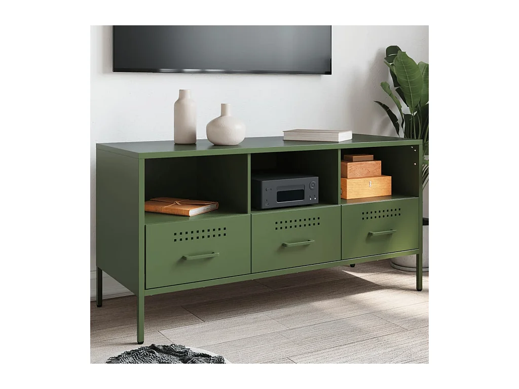 Gryln  Meuble TV vert olive 100,5x39x50,5 cm acier