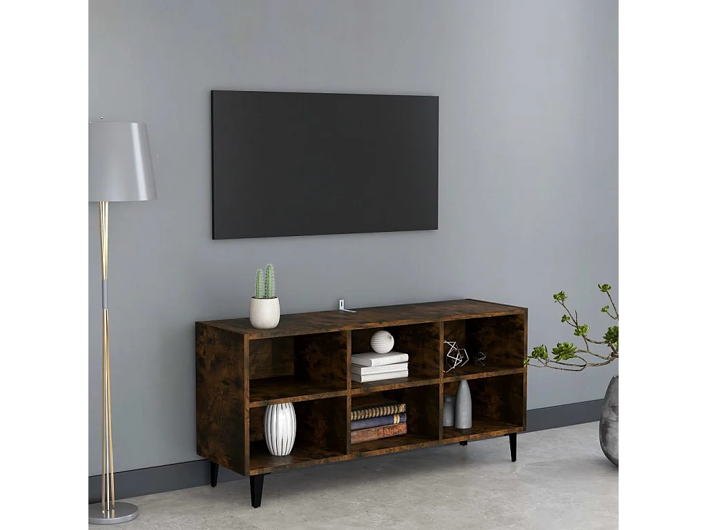 Eadestown  Meuble TV avec pieds en métal Chêne fumé 103,5x30x50 cm