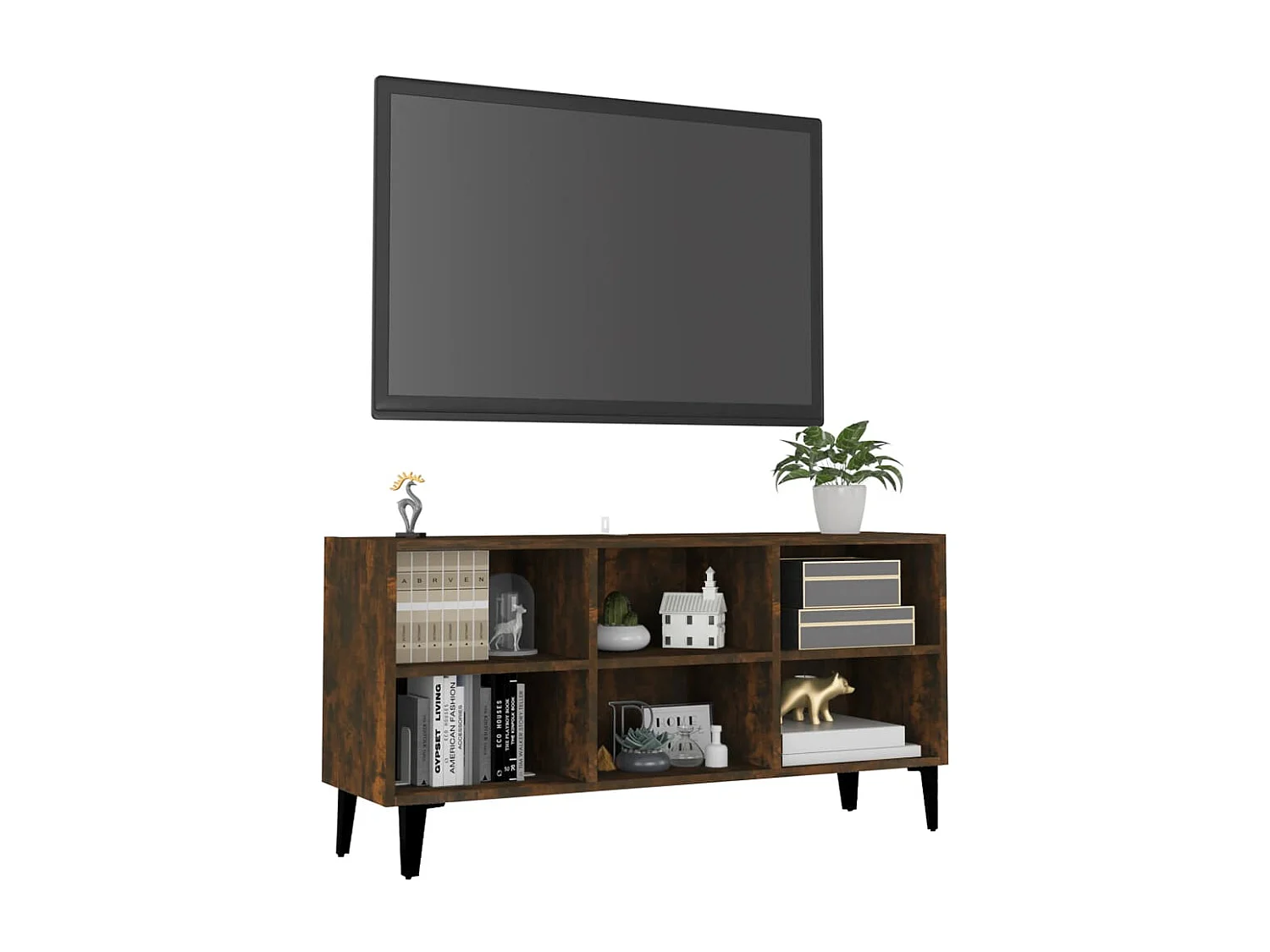 Eadestown  Meuble TV avec pieds en métal Chêne fumé 103,5x30x50 cm