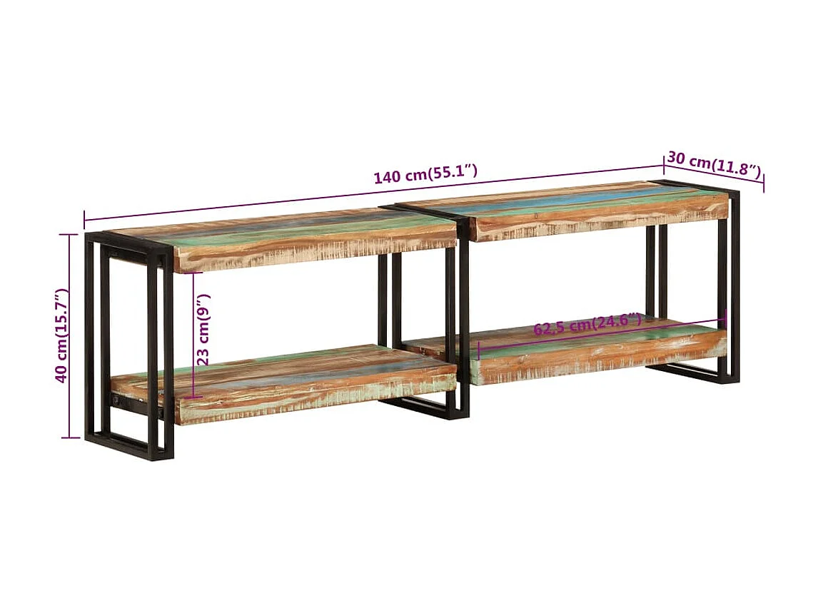 Clearfield  Meuble TV 140x30x40 cm bois massif de récupération