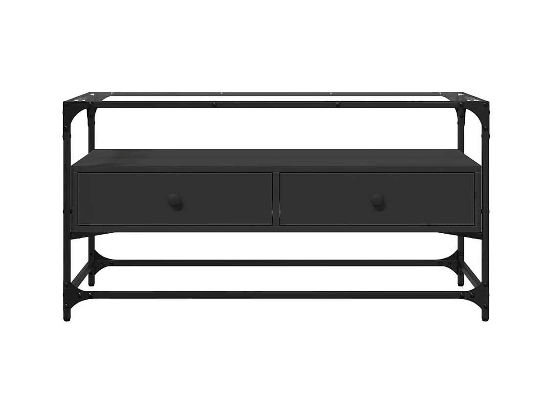 Varel  Meuble TV et dessus en verre noir 80x35x51 cm bois d'ingénierie