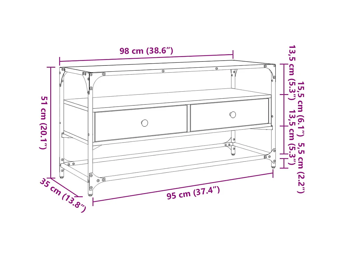 Varel  Tv-meubel met glazen blad 98x35x51 cm bewerkt hout zwart
