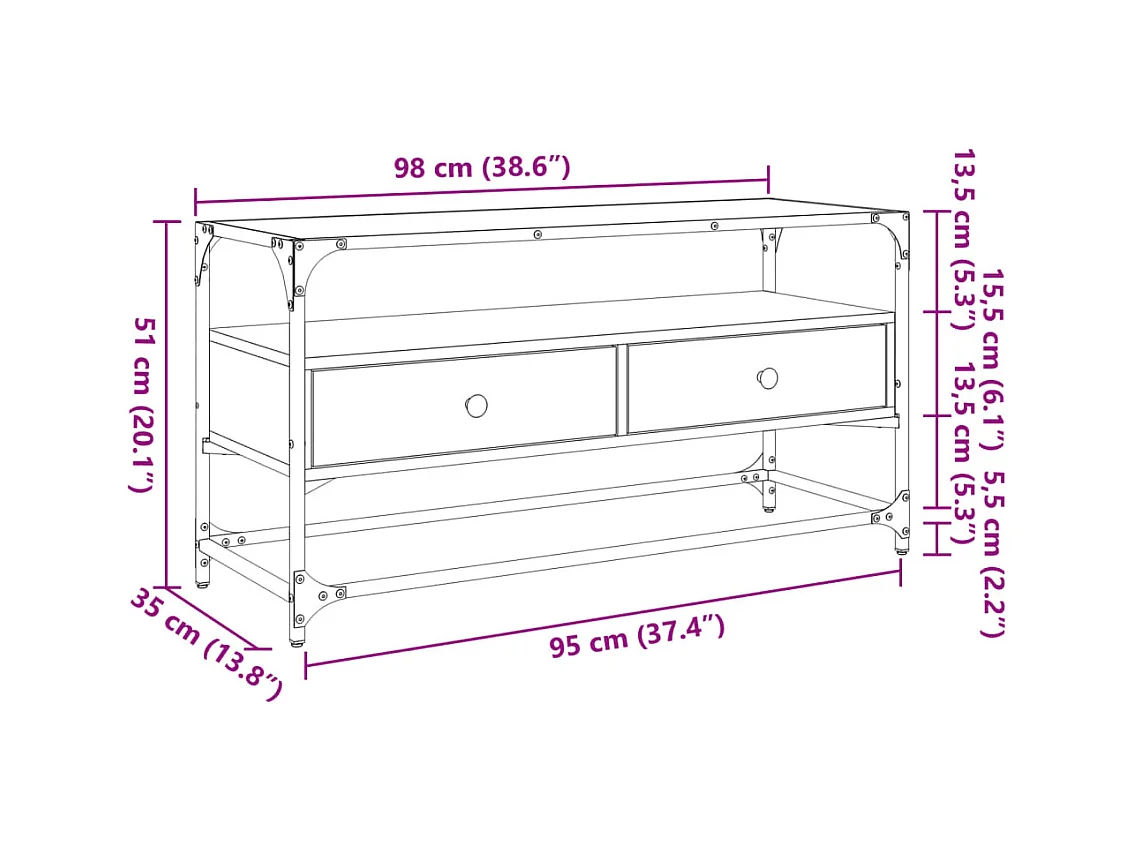 Varel  Tv-meubel met glazen blad 98x35x51 cm bewerkt hout zwart