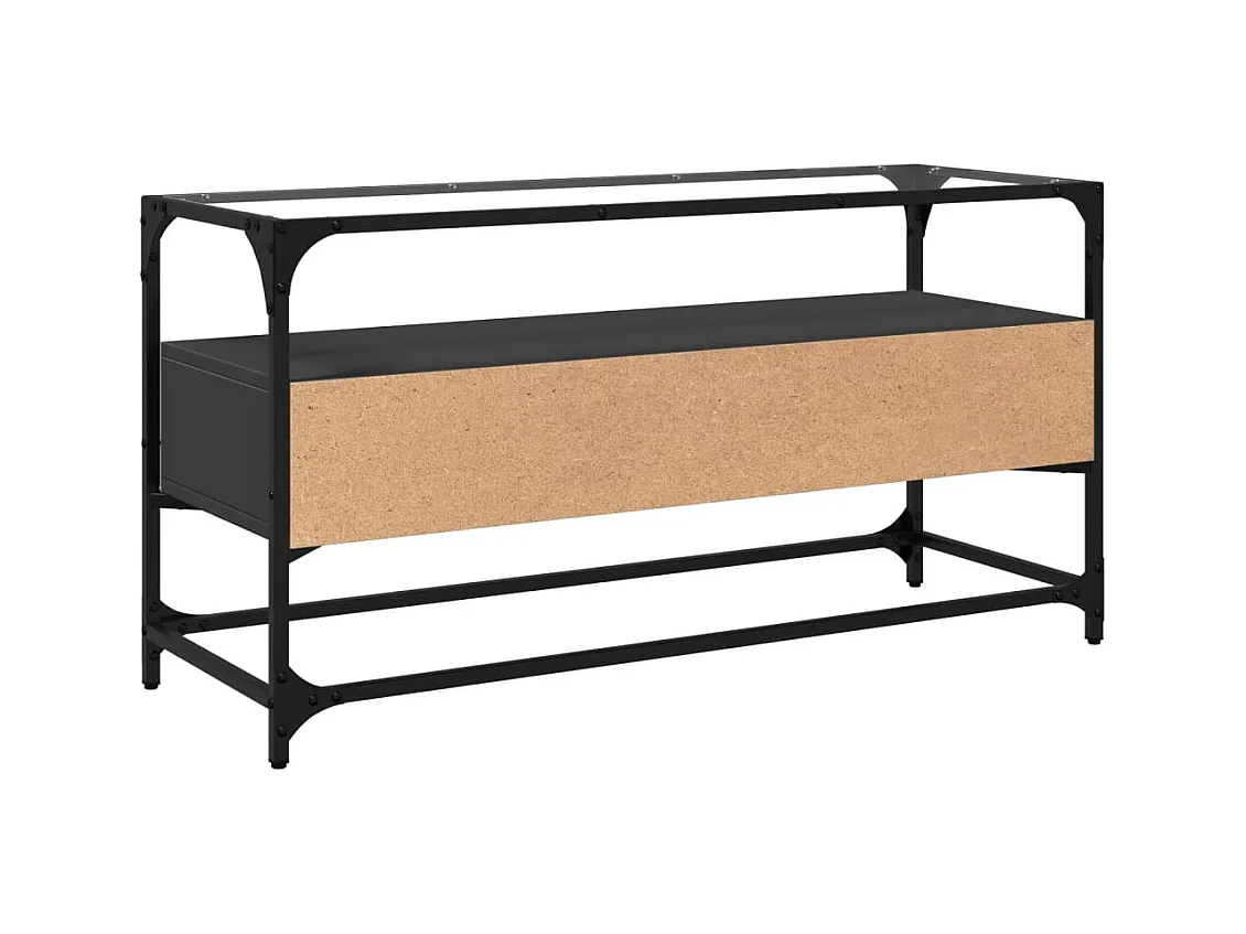 Varel  Tv-meubel met glazen blad 98x35x51 cm bewerkt hout zwart