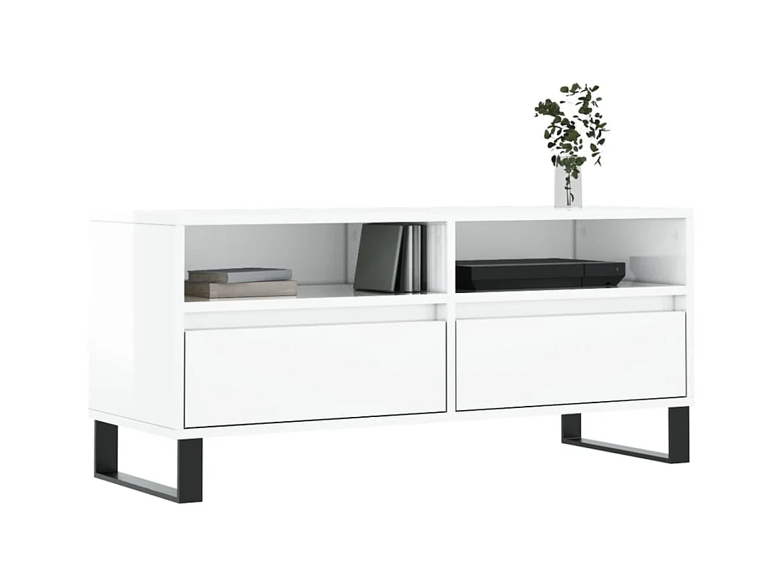 Volne  Meuble TV blanc brillant 100x34,5x44,5 cm bois d'ingénierie
