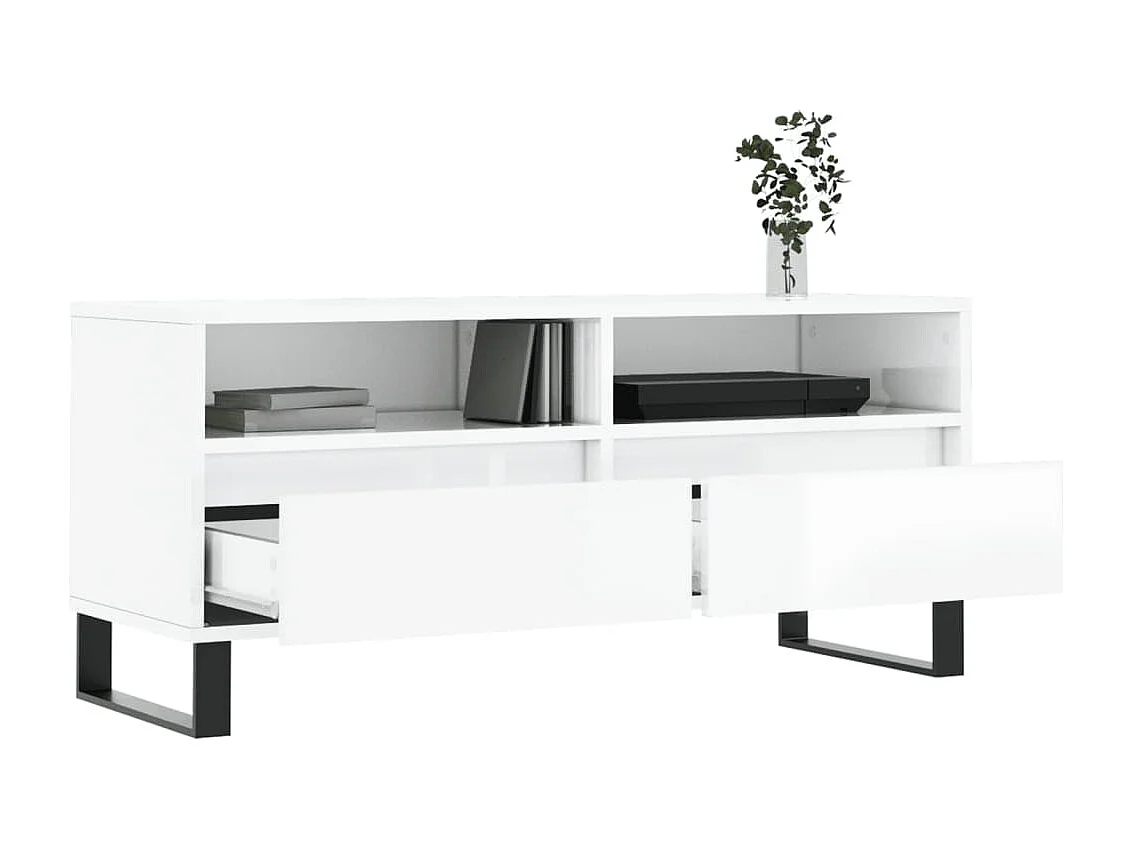 Volne  Meuble TV blanc brillant 100x34,5x44,5 cm bois d'ingénierie