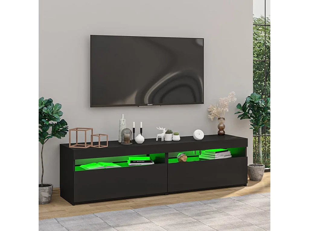 Ilion  Meubles TV 2 pcs avec lumières LED Noir 75x35x40 cm