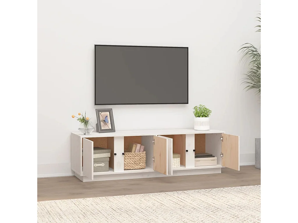 Tovis  Meuble TV Blanc 140x40x40 cm Bois de pin massif