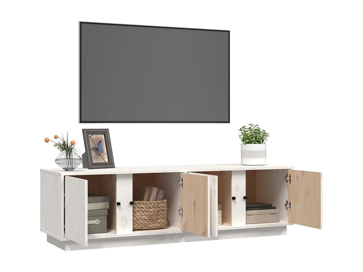 Tovis  Meuble TV Blanc 140x40x40 cm Bois de pin massif